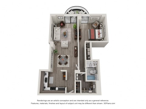 Floor plan for 1 bed, 1 bath, 775 sqft